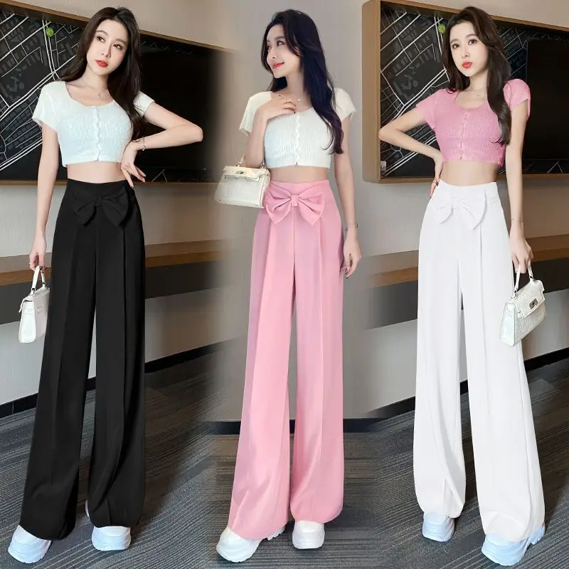 

Women Loose Trousers Spring Summer New Draping High Waist Mopping Pants Straight Leg Senior Sense Narrow Version Wide Leg Pants