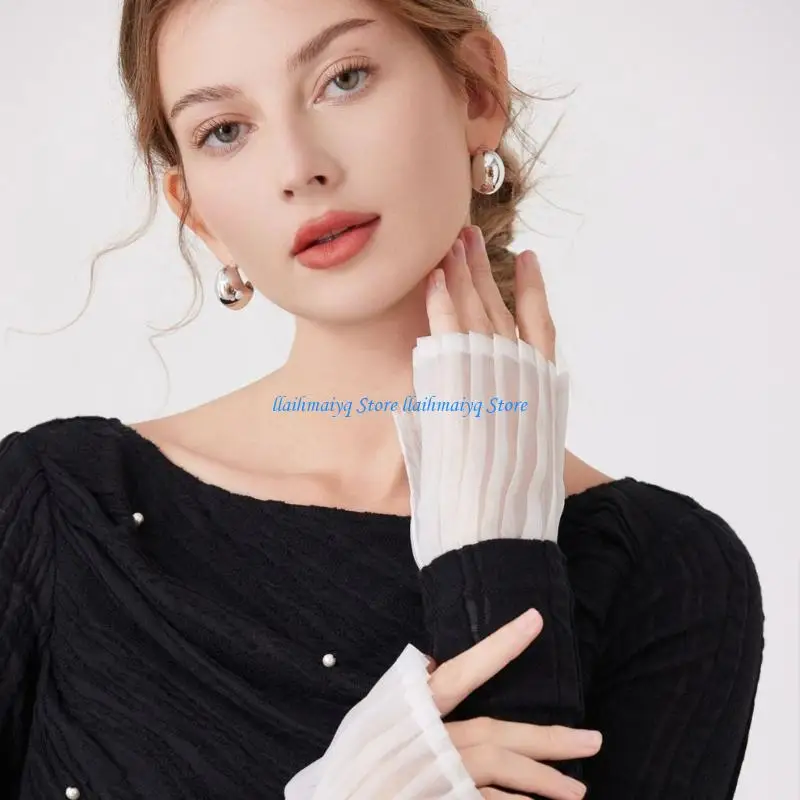 573B Copribraccia pieghettati Polsini Maniche camicia per abito da donna Maglione Enhancer