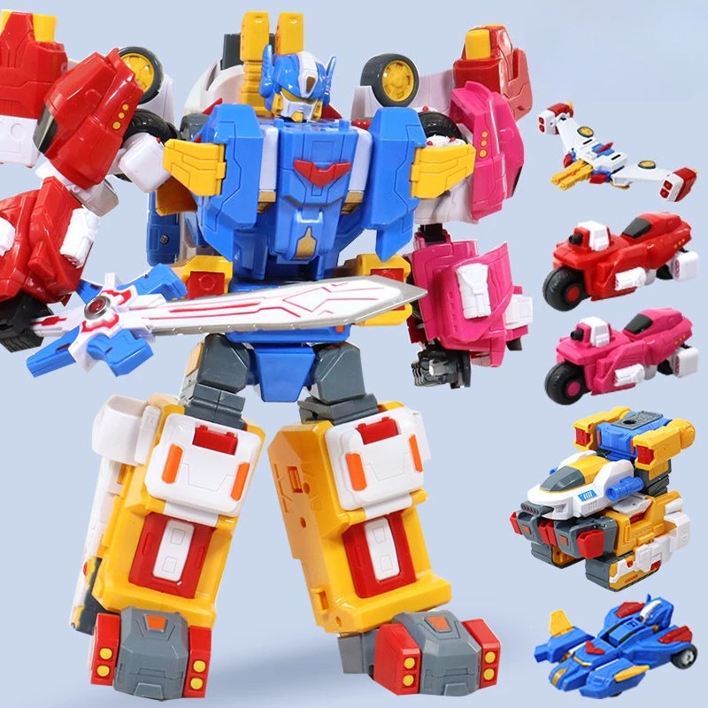 

5 IN1 Transforming Robot 7''/18cm Cute Baby Squad Action Figure Boy Collect Toys and Leisure Children Toy Holiday,birthday Gifts