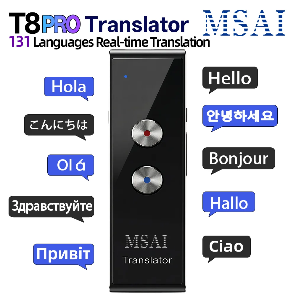 

MSAI T8 PRO Translator 131 Languages Voice Translation Bluetooth 5.1 Two Way Real Time Portable Translate for Business travel