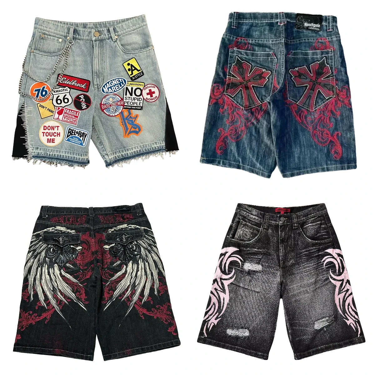 

Американская уличная одежда, лоскутные джинсовые короткие джинсы Y2K, мужские и женские повседневные шорты в стиле хип-хоп с графикой в стиле ретро, синие свободные джинсовые шорты для фитнеса