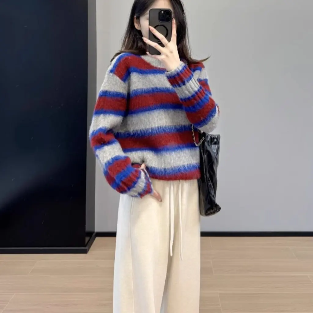 

Женский модный свободный тонкий шерстяной свитер контрастного цвета, красивый цвет одинакового цвета из овечьей шерсти, белый, новинка F121505