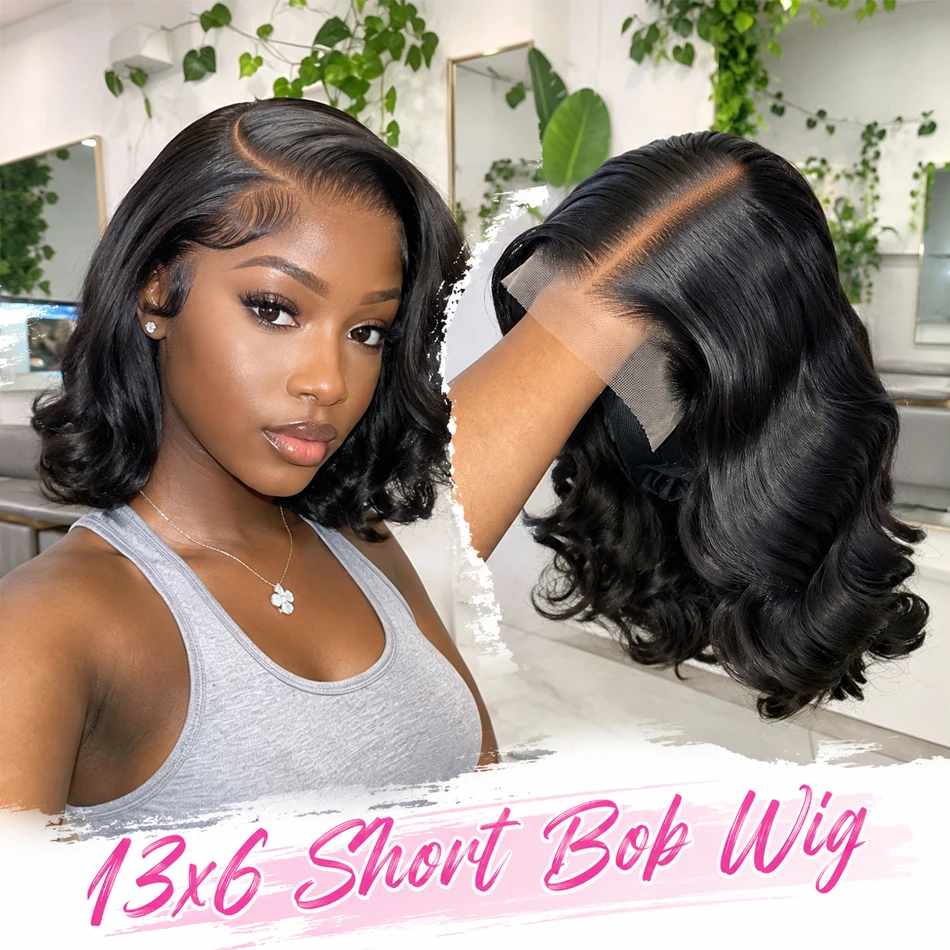 Short Body Wave Bob Wig 13x6 Transparent Lace Frontal Wig 100% Human Hair Brazilian 13x4 Pre Plucked Wigs 5x5 Ready to Go HD Lace Glueless Wigs For Women 220% Density