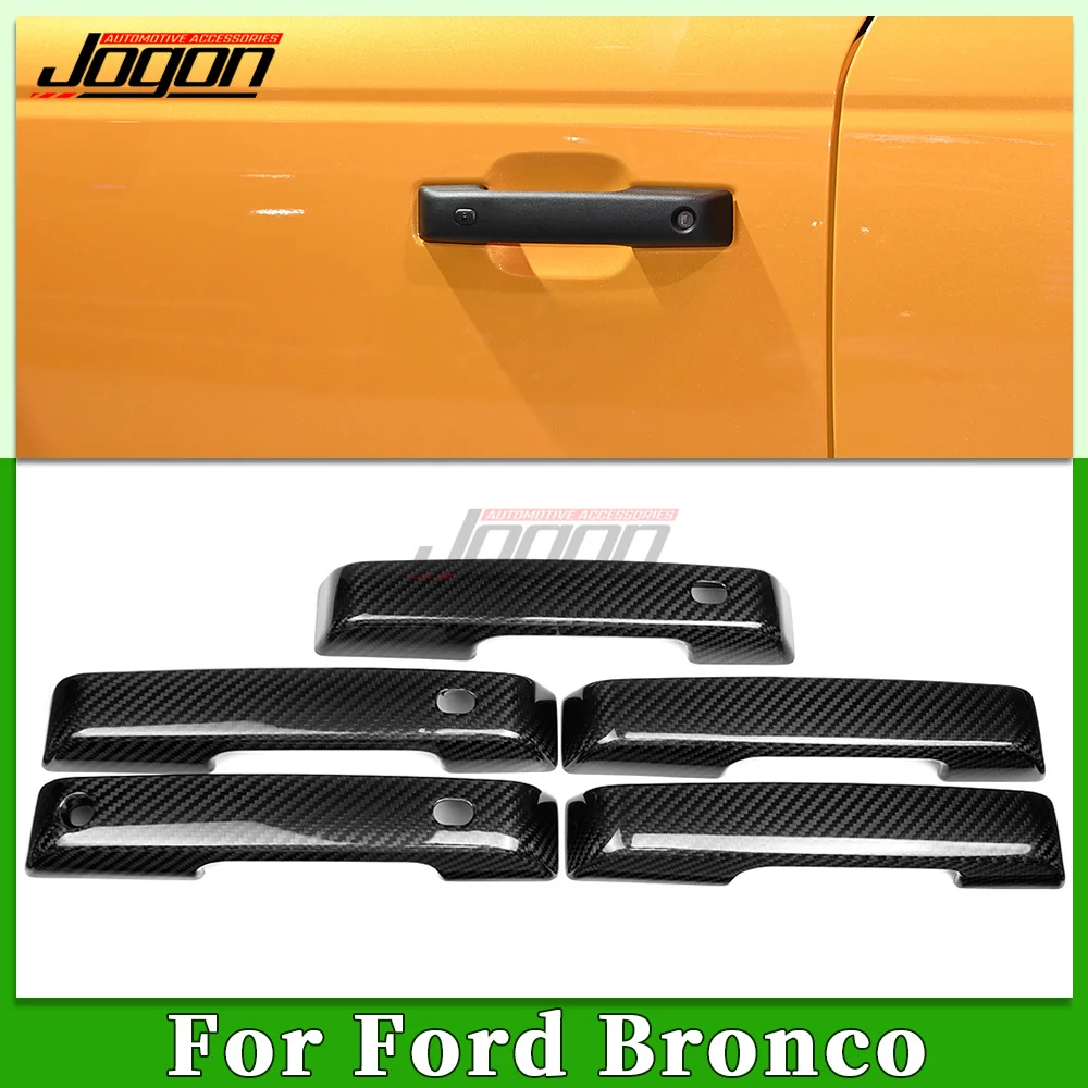 5Pcs Glossy&Matte Carbon Fiber Exterior Car Side Door Handle Panel Cover Trim For Ford Bronco Raptor 2021 2022 2023 Accessories