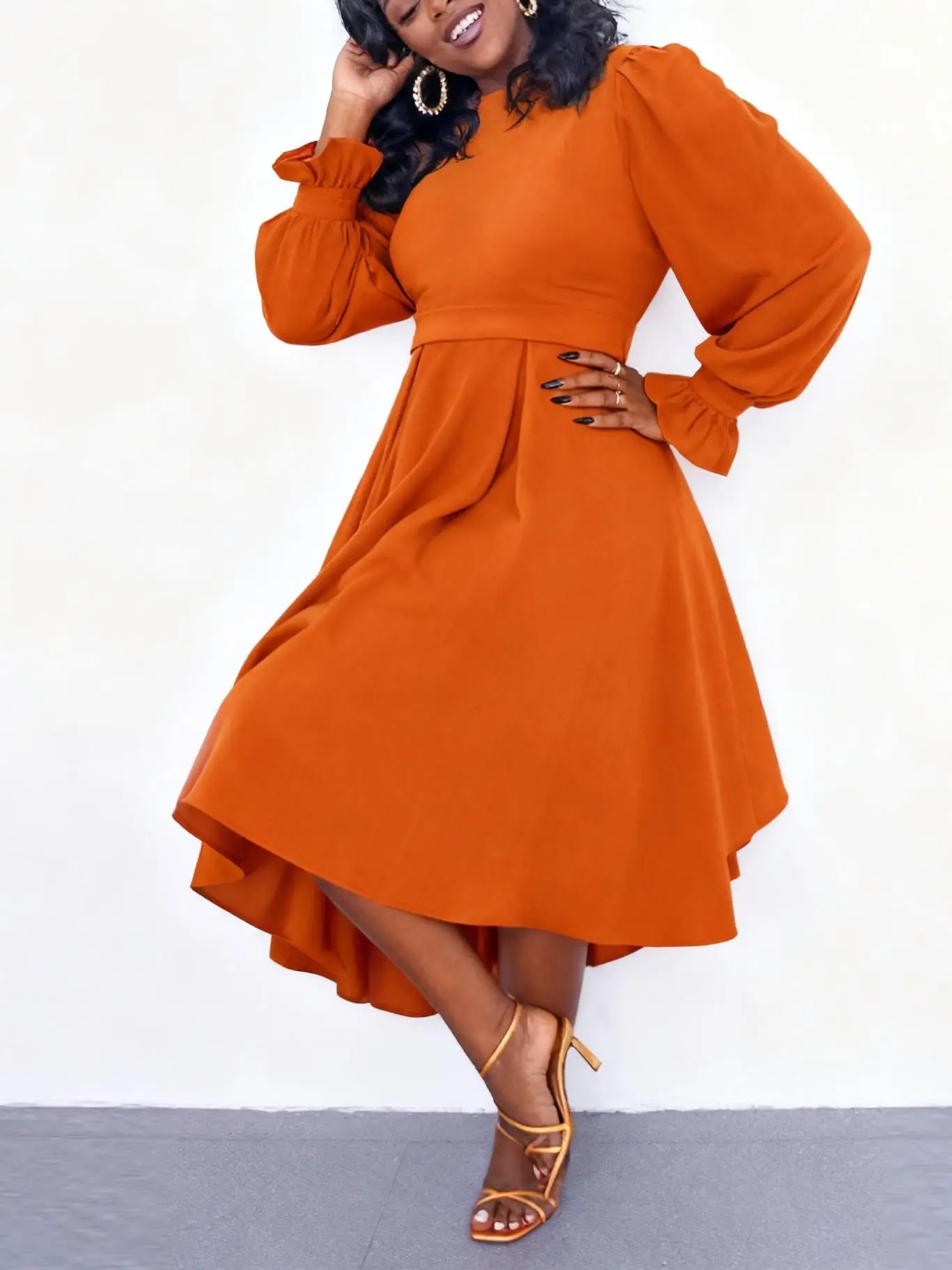 

Весенне-осеннее платье-рубашка с длинными рукавами, платье подружки невесты, свободный и модный однотонный цвет, большой подол юбки, пышный рукав