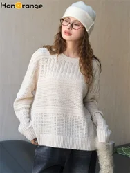 HanOrange 2024 Autumn Lazy Hollow Woven Pullover Wool Knitted Sweater Women Soft Comfortable Knitting Top