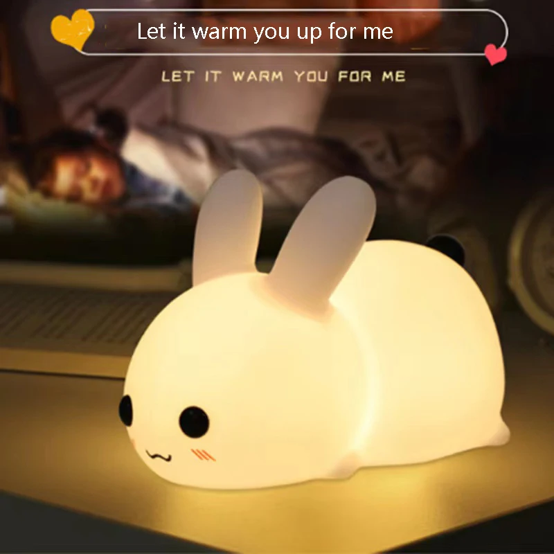 Silicone Jade Rabbit LED Night Light USB Charging Dual tone Light Stupid and Cute Rabbit Patting Light Children\'s Sleep Light