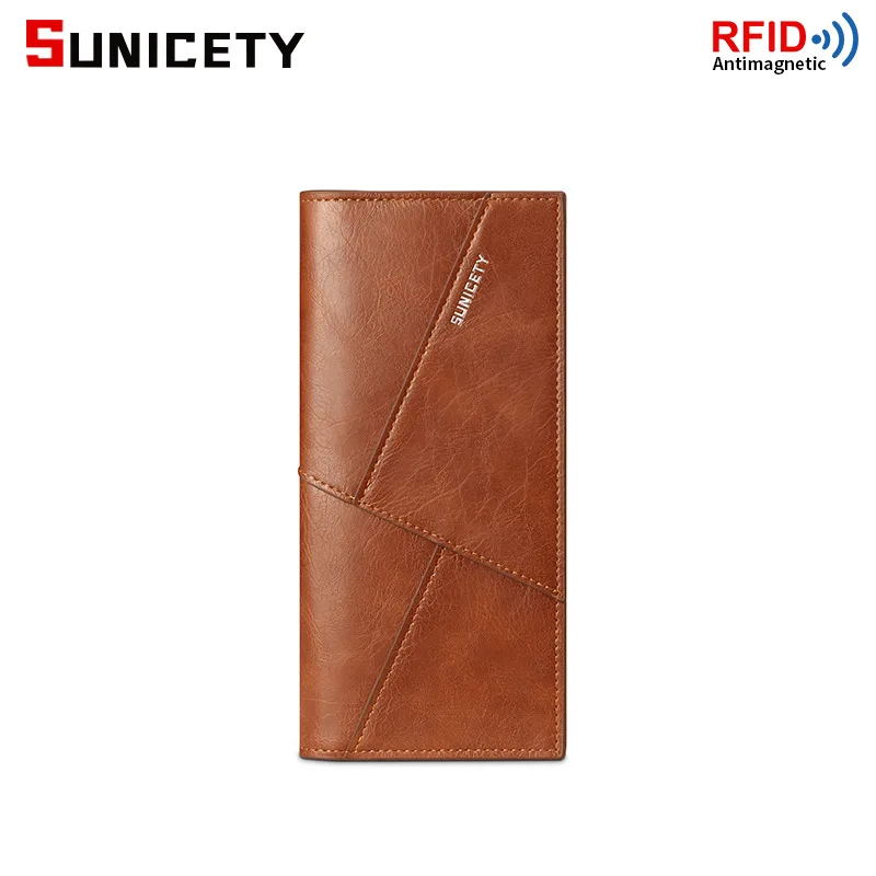 Men's LongWallet Ultra-Thin Multi-Functional Soft Leather Bifold Wholesaler Cross-Border New Style European And American Anti-Th