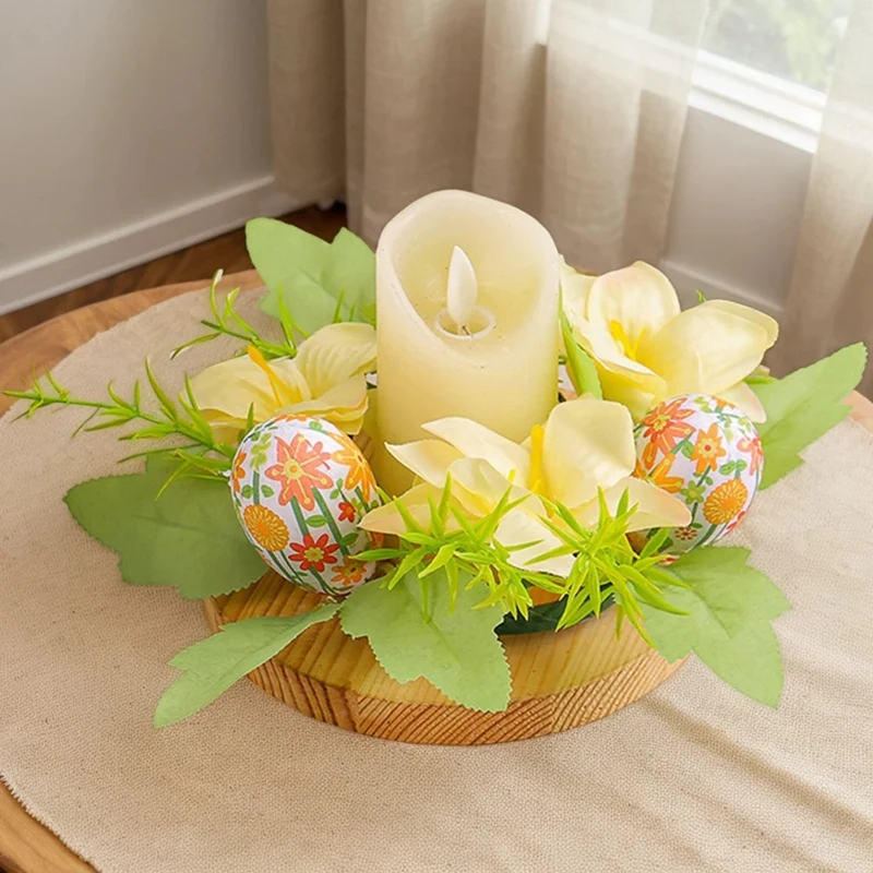 قطعة مركزية لطاولة إكليل بيضة عيد الفصح، ديكورات زهور عيد الفصح، إكليل ربيعي رائع للداخل