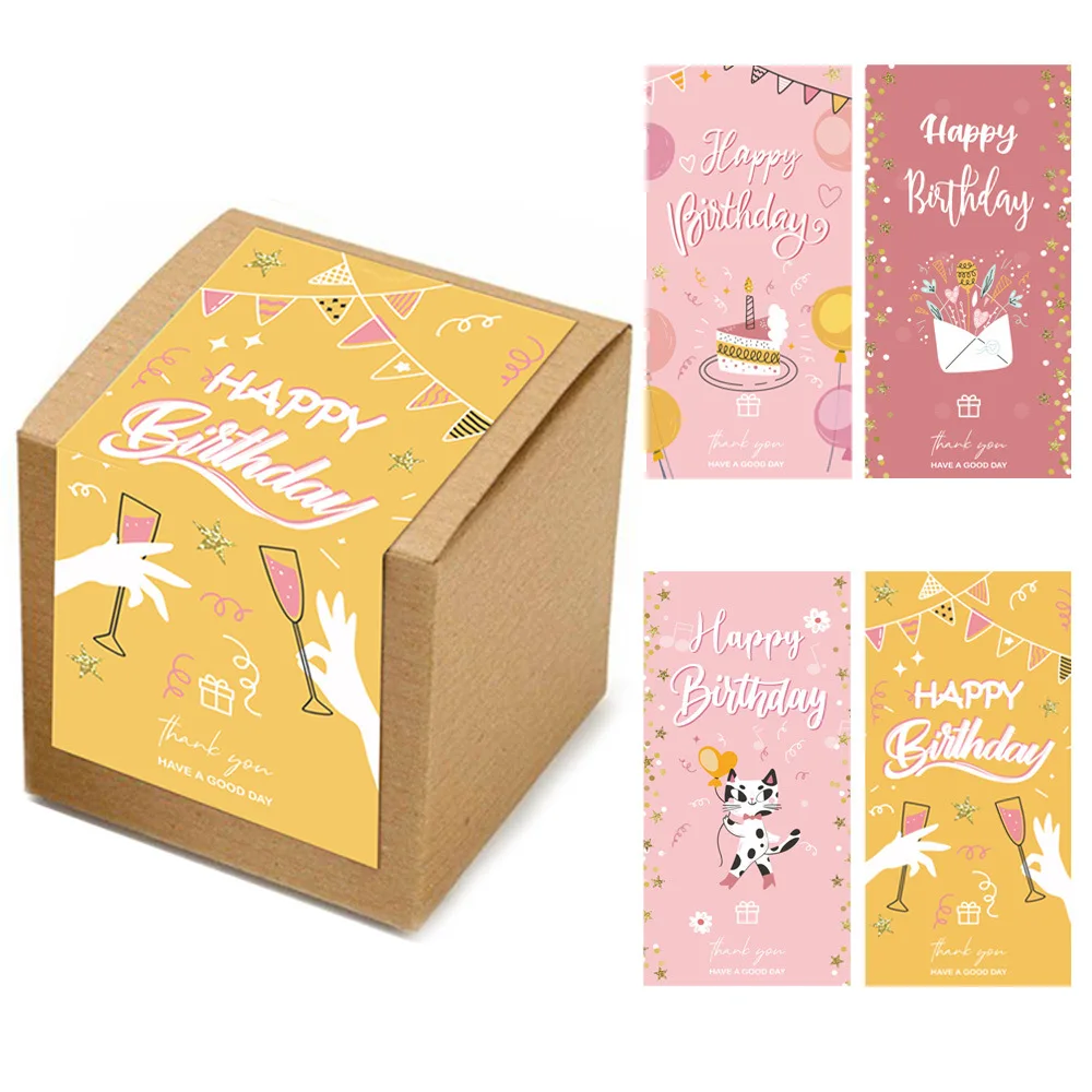 10-50 Pcs Rectangle Happy Birthday Stickers 5*10cm Birthday Party Gift Box Decor Seal Labels Children Present Wrapping Sticker