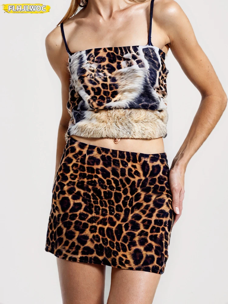 Hot Sales Vintage Leopard Print A-line Skirt Slim Fit Women's Autumn Winter All-Match Cute Sweet Girls Sexy Mini Skirts