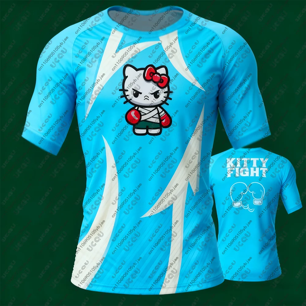 2026 الرجال الفتيان الاطفال فتاة الملاكمة رياضة BJJ MMA مرحبا كيتي جيو جيتسو القتال المحملة تي شيرت رياضي تنفس طفح الحرس التجفيف السريع