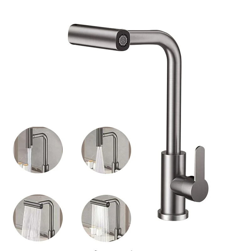 Brass Kitchen Faucet Single Hole Pull-Out Spout Kitchen Sink Mixer Faucet Four-bar Water Outlet Mode Cold and Hot Mixer Faucet
