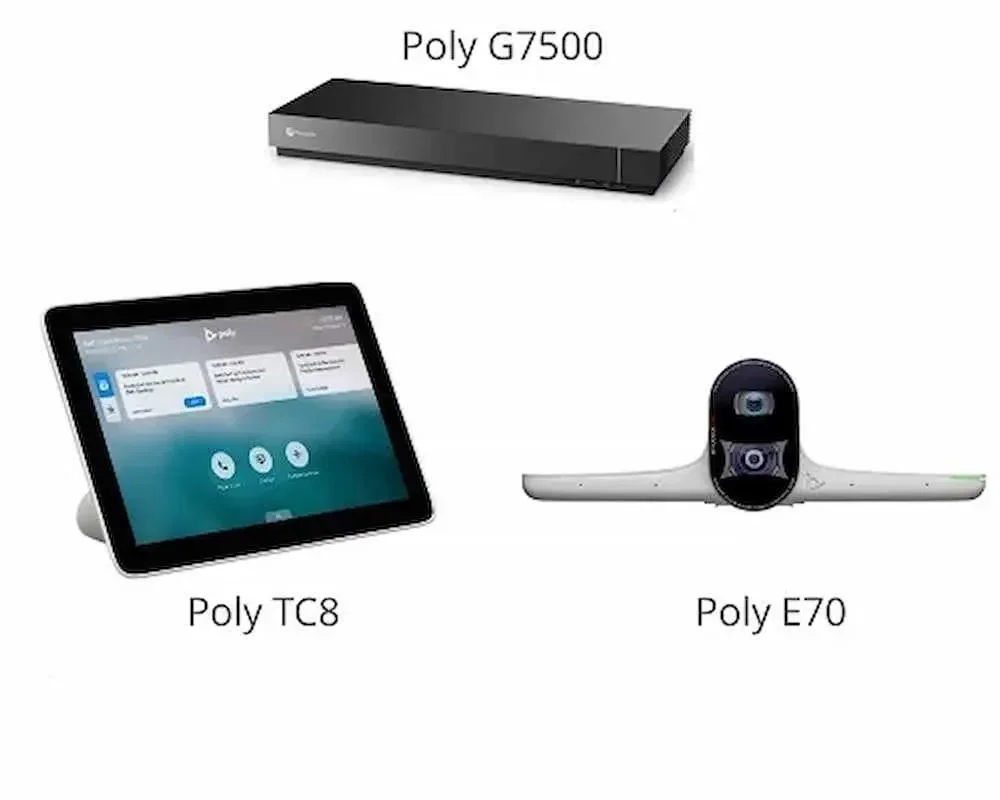 Kit de videoconferência Poly G7500 com câmera Poly TC10 e Studio E70
