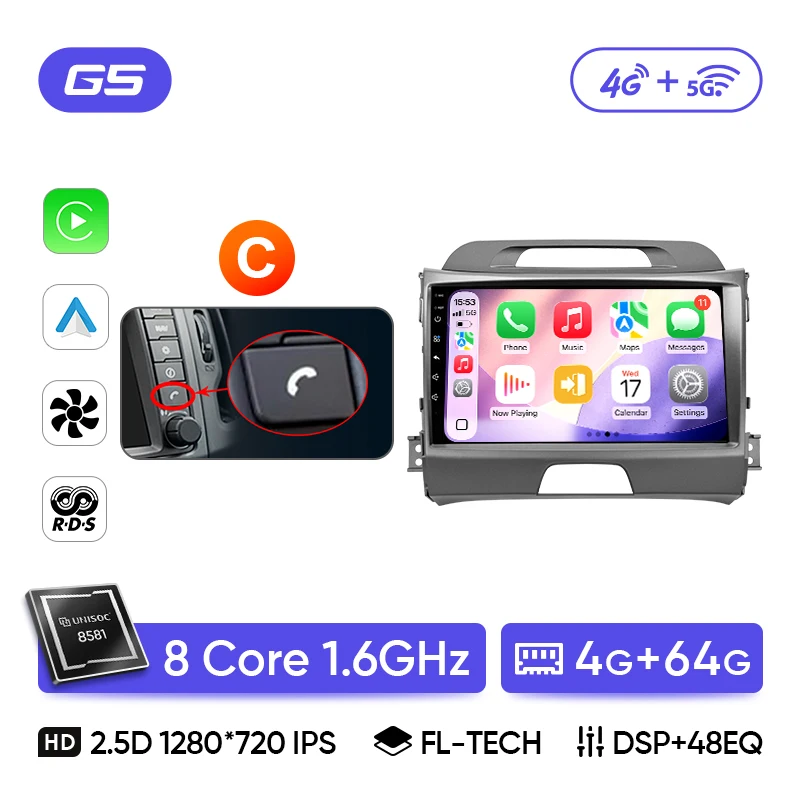 Ainavi Autoradio Voor KIA Sportage 3 Sportage R 2010-2016 Draadloze Android Auto CarPlay Multimedia Speler Auto Stereo 4G Wifi 2Din