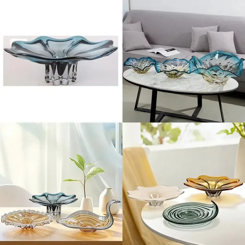 Light Luxury Glass Glazed Large Fruit Plate High End Coffee Table Decoration