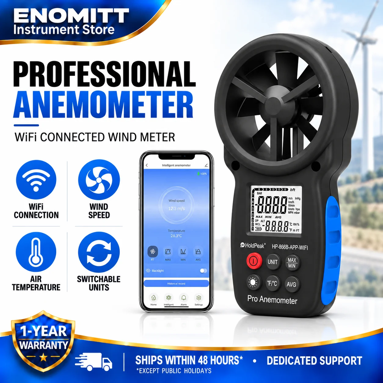 Smart Anemometer WiFi Handheld Wind Speed Meter Air Flow CFM Tester Gauge Tuya APP Data Logger,Airflow Meter Wind Gauge