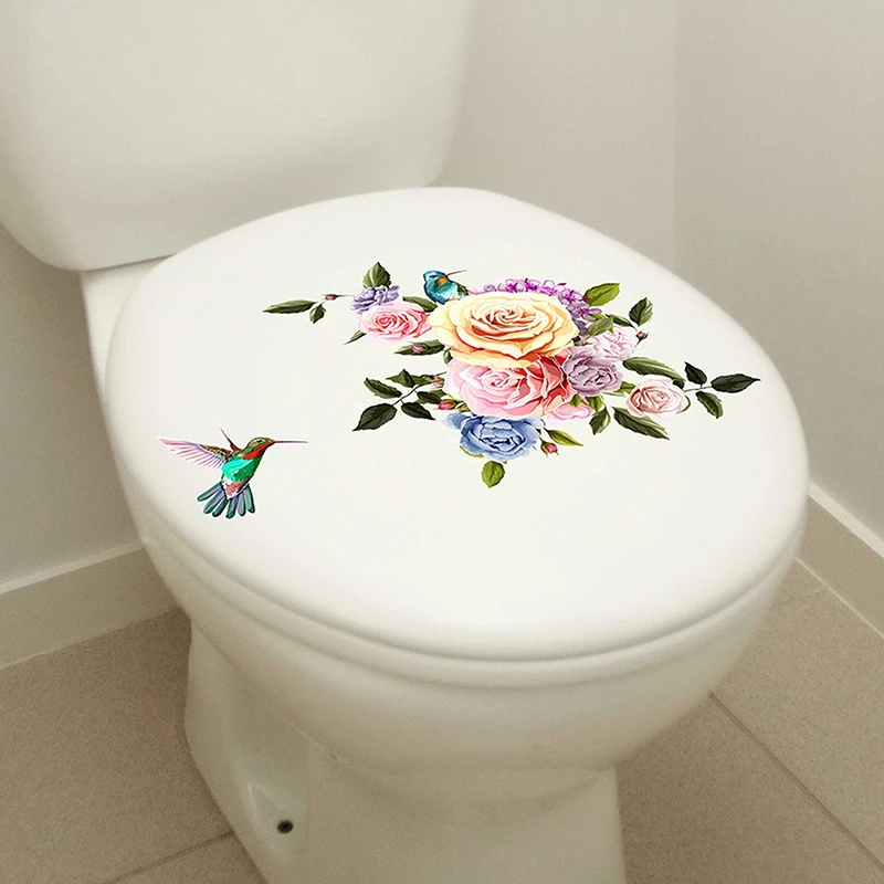 Bathroom Flower Bird Toilet Sticker Bathroom Toilet Cover Sticker Wall Stickers Self-Adhesive Wallpaper For Home Decoration