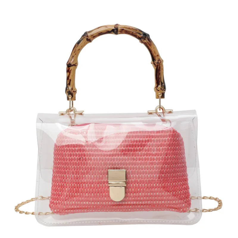 Transparent Small Weave Straw Crossbody Bags with Short Handle for Women 2024 Summer Korean Fashion Shoulder Bags Lady Handbags