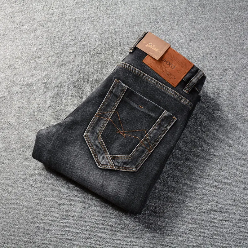 Fashion Designer Men Jeans High Quality Retro Black Gray Stretch Slim Fit Ripped Jeans Men Vintage Casual Denim Pants Hombre
