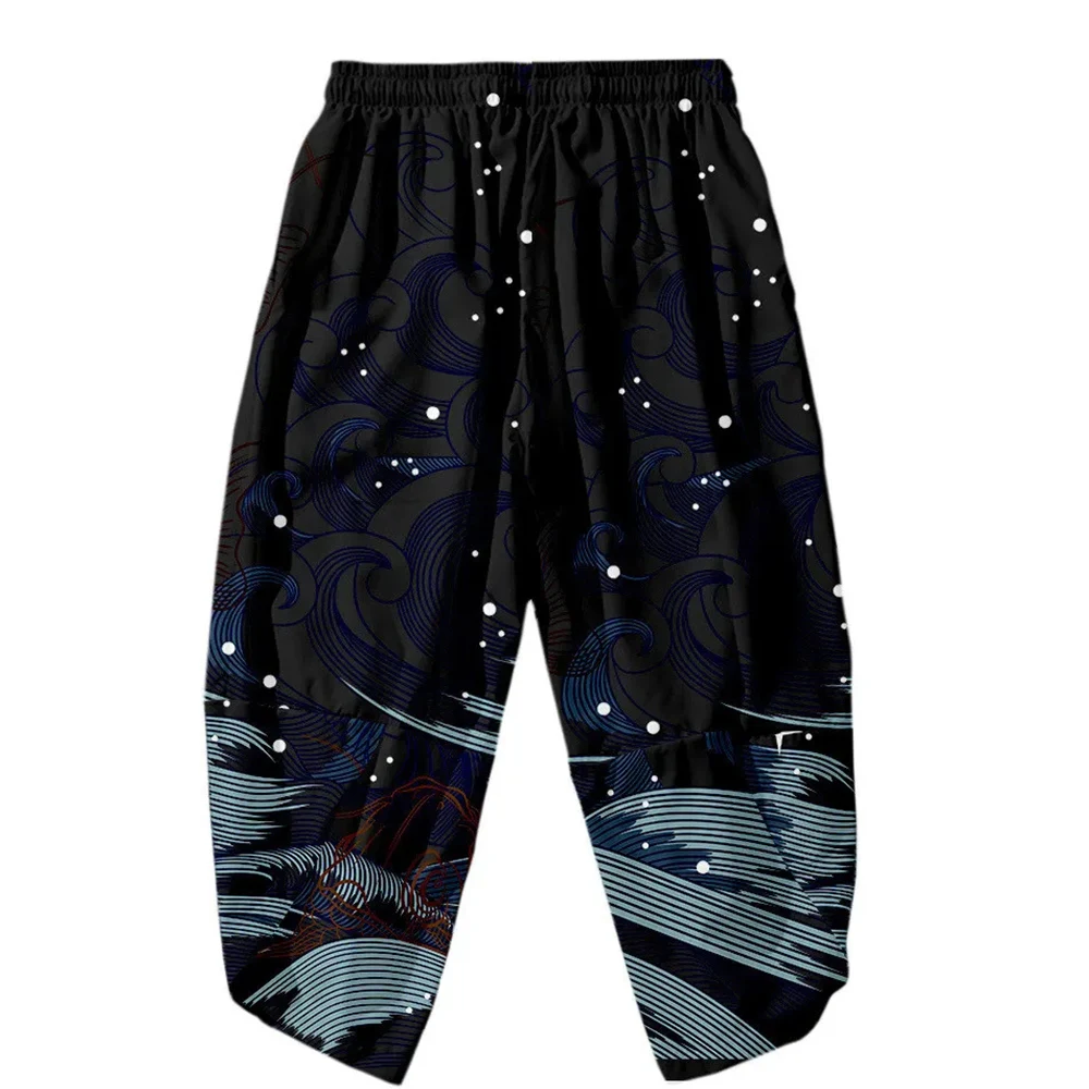 Japanese Kimono Pants Vintage Pants Kanagawa Wave Carp Graphic Trousers Women Men Traditional Asian Clothing Cosplay Costume