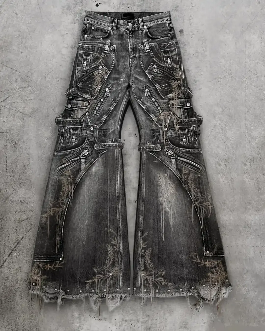 

Oversized Pockets with Wide Legs Floor Mopping Y2k Mens Jeans Hip Hop Black Ripped Baggy Jeans Harajuku Gothic Pants Streetwear