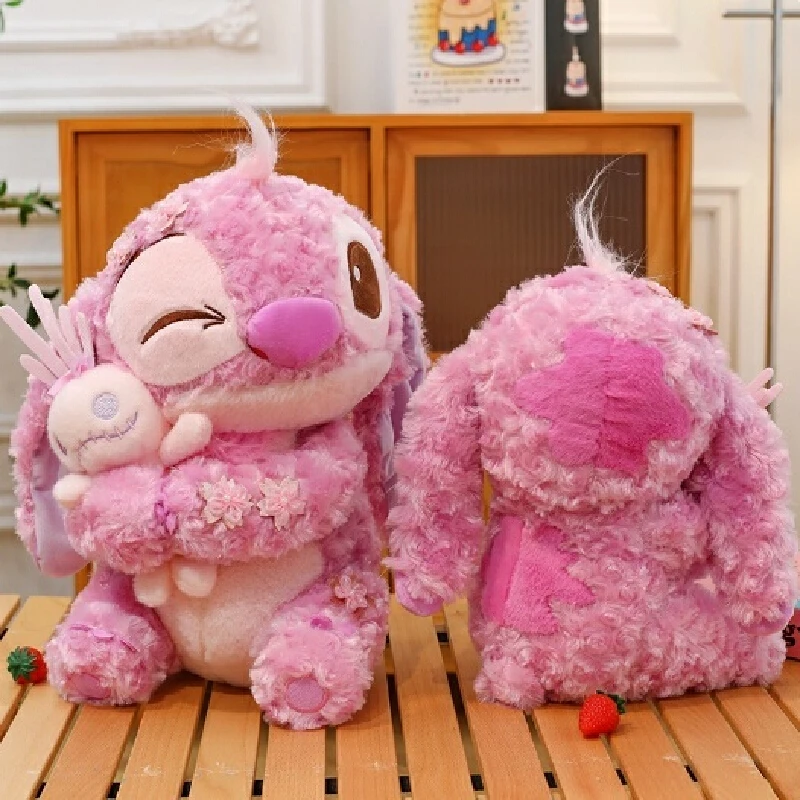 디즈니 카와이 스티치 핑크 사쿠라 플러시 장난감 인형 베개 부드러운 소녀 선물 박제 동물 Collectible 귀여운 베개 도시 장식품