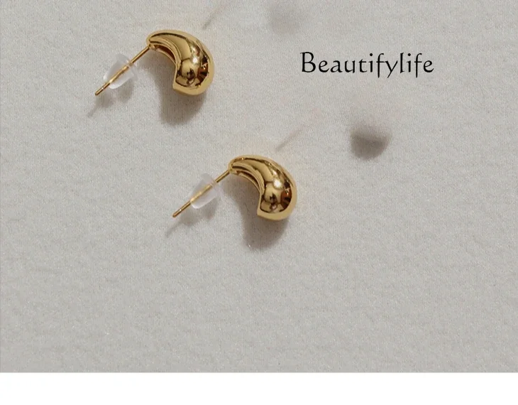 Autumn and winter new high-end niche simple 925 silver needle small golden bean stud earrings female ear hole