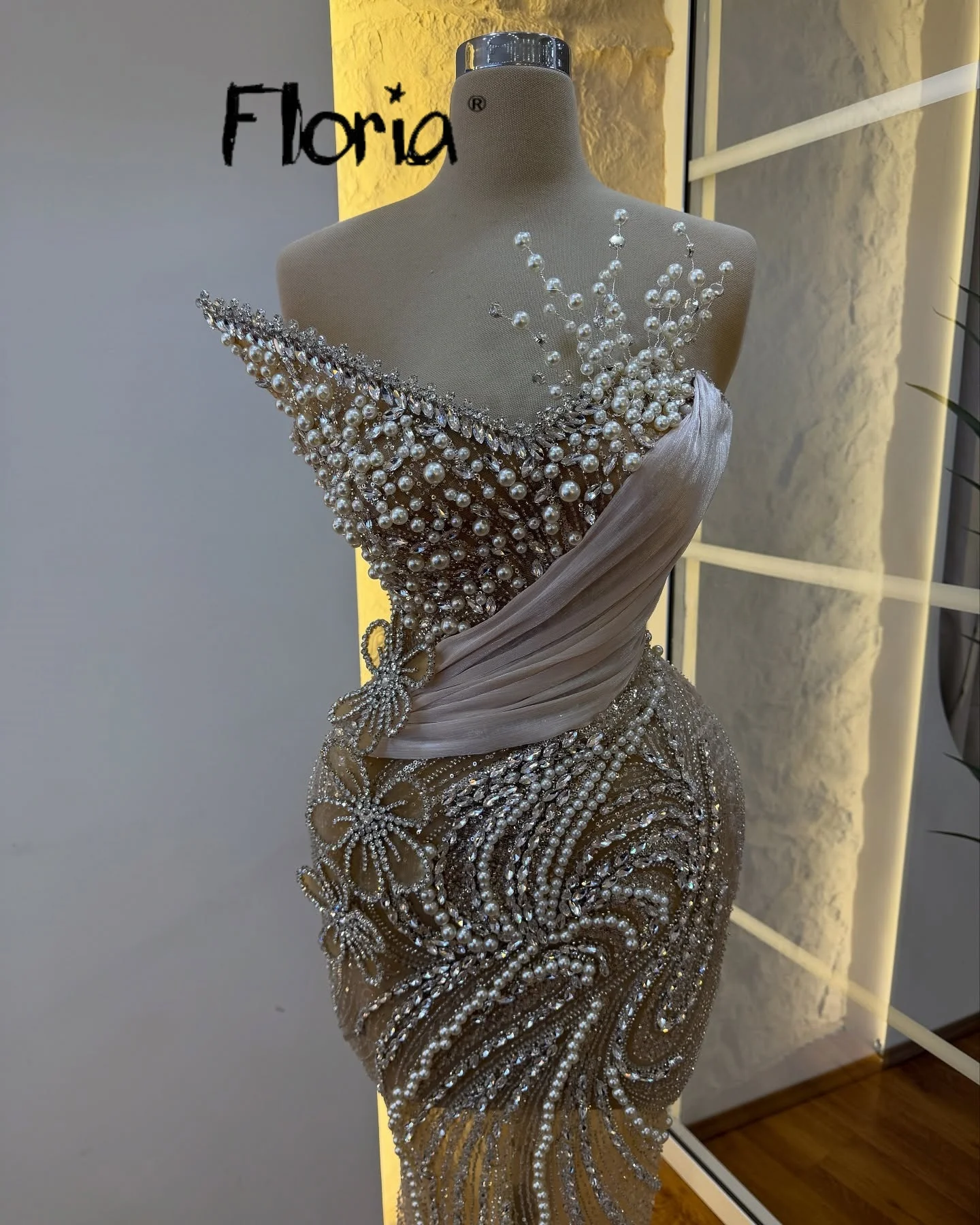 

Beaded Sequined Champagne Party Dress Women Long Luxury Sheath Dresses Dubai Birthday Formal Celebriday Gown Pearls Customized