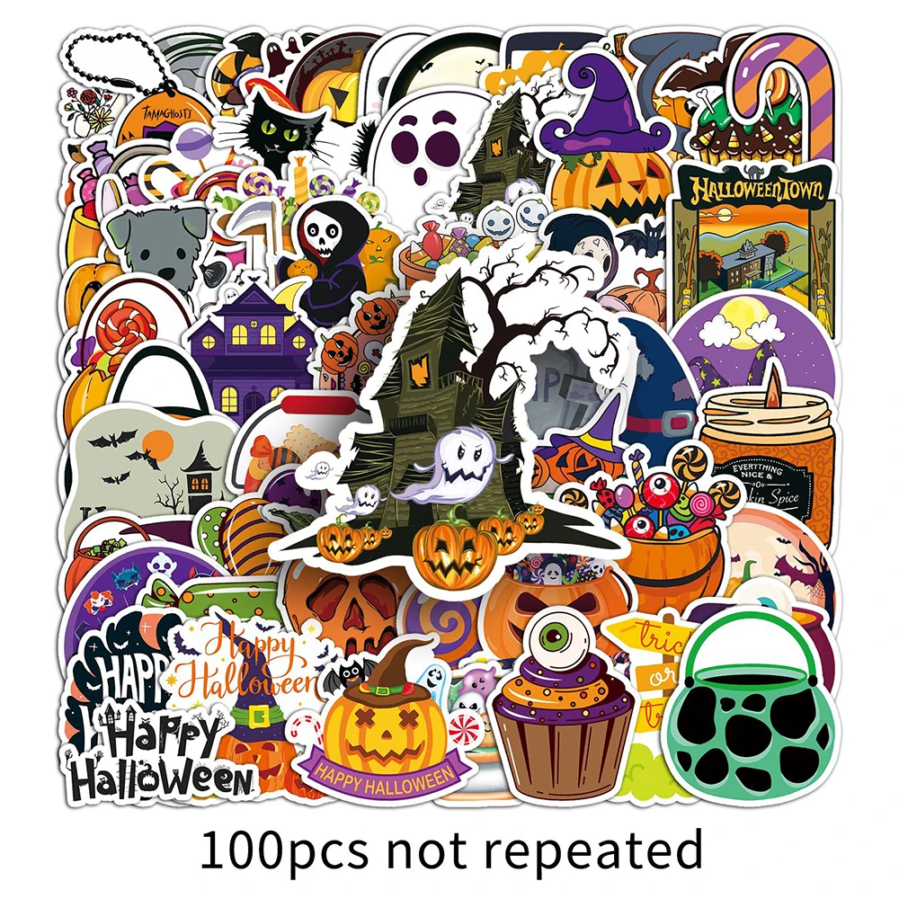 10/30/50/100PCS Funny Halloween Cartoon Stickers Decoration Cute Decals DIY Skateboard Fridge Phone Laptop Kids Graffiti Toys