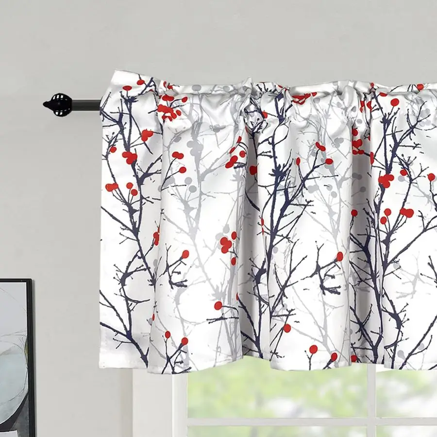 2 Panels Blackout Curtain Valances for Kitchen Windows Tree Branches Printed Short Valances for Bedroom Living Room Bathroom Far