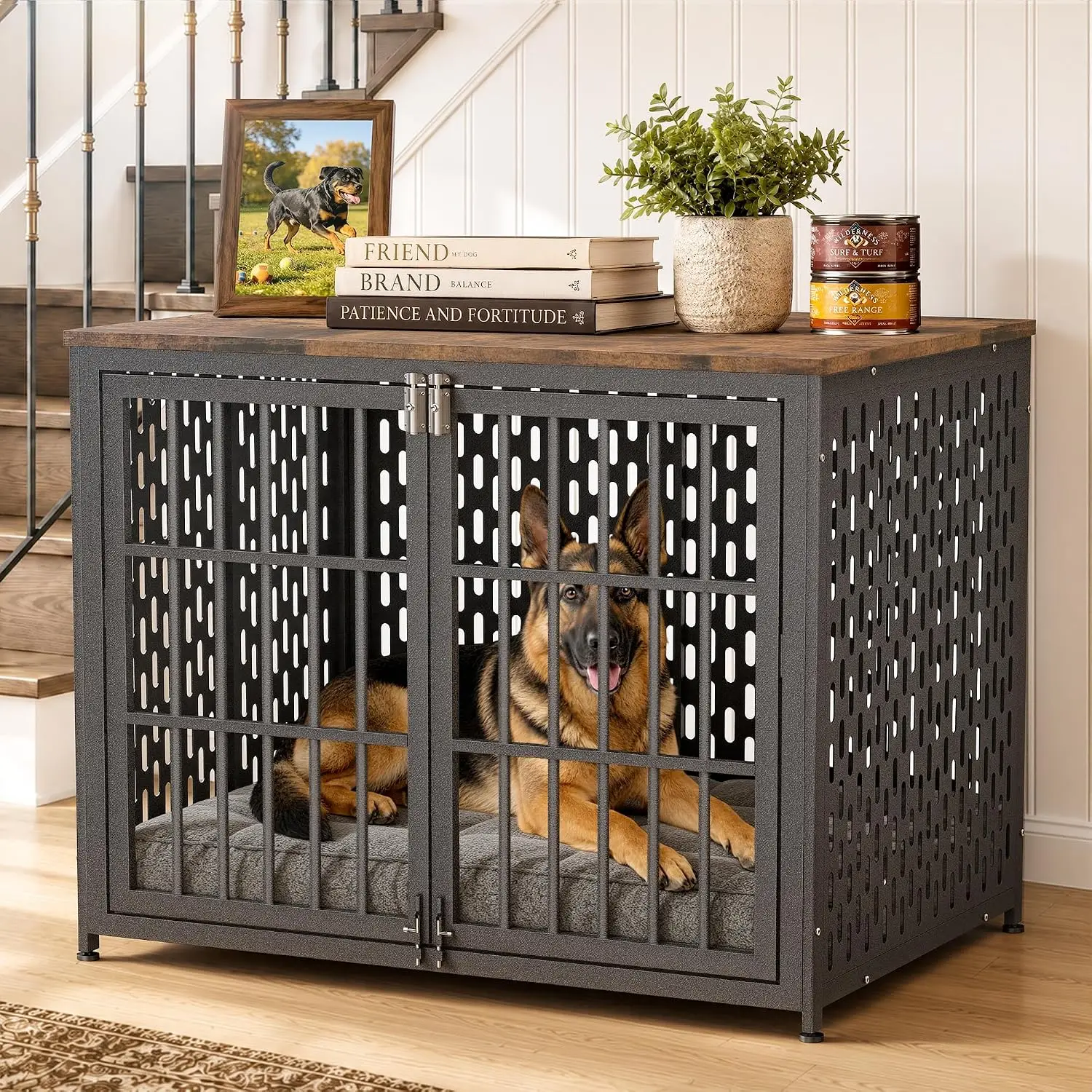 Heavy Duty Dog Crate Furniture 42 inch for XL Dogs, Aged Black, Customized