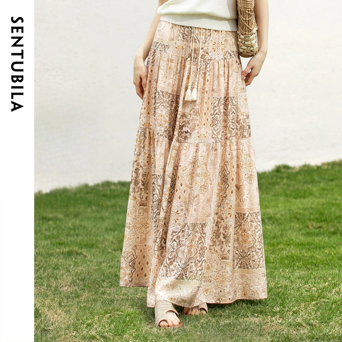 

Женская богемная многоярусная юбка макси SENTUBILA, коллекция Весна-Лето 2026, для отпуска и праздников, с принтом, длинная, расклешенная, женская одежда 161QG5762