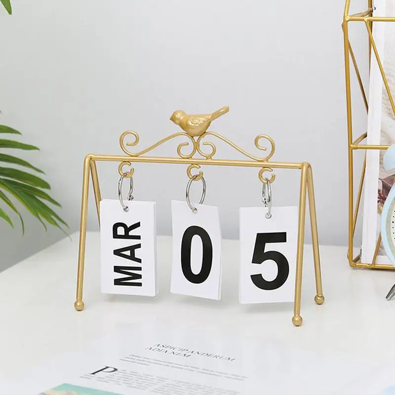 Standing Perpetual Calendar Metal Gold Desk Calendar Flip Perpetual For Daily Weekly Monthly Planner Vintage Home Calendar