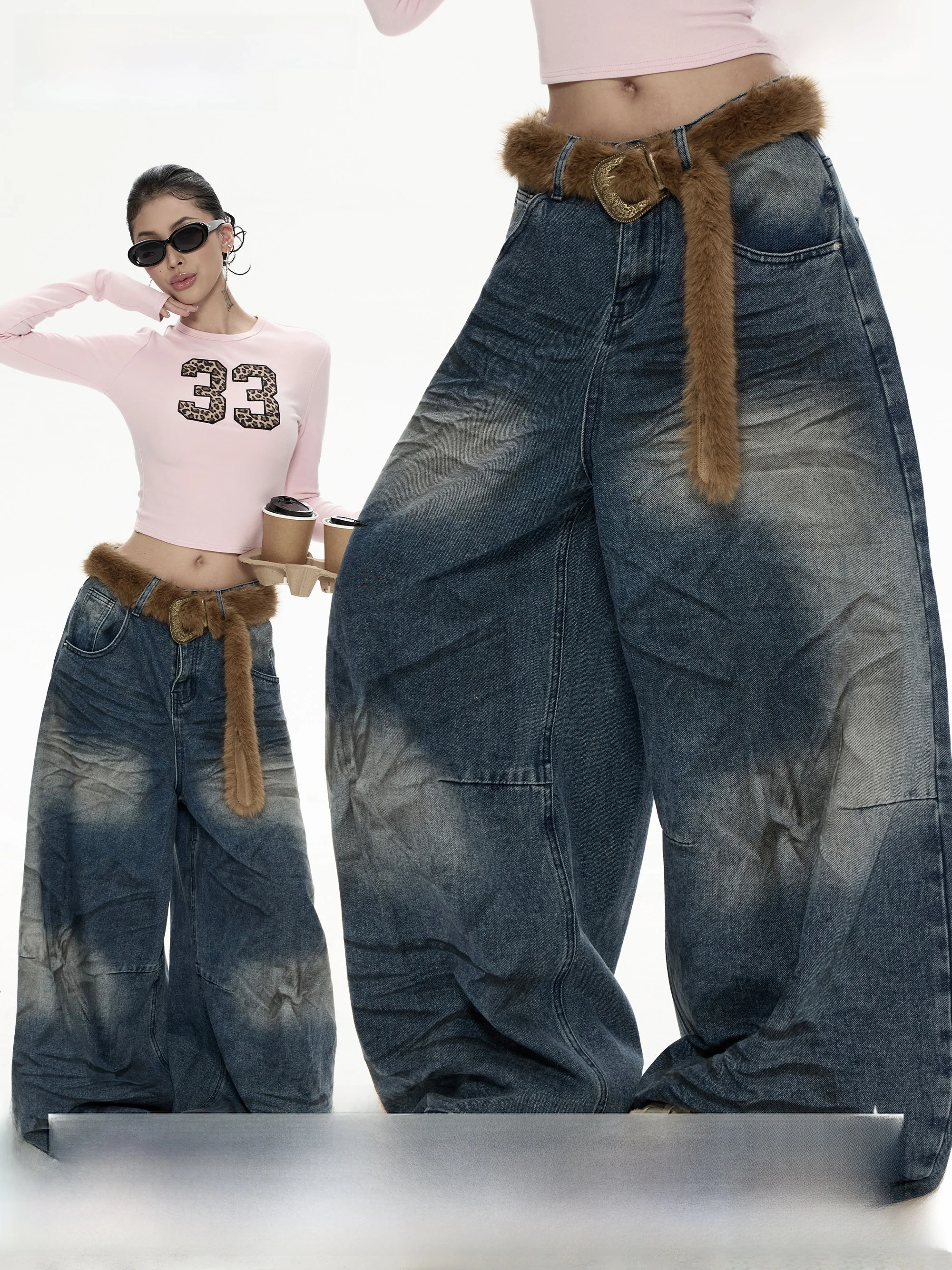 

Женские джинсы Wild Zero с низкой посадкой и широкими штанинами, повседневные, осенне-зимние, новые, в американском ретро-стиле, с эффектом потертости, свободного кроя, из денима