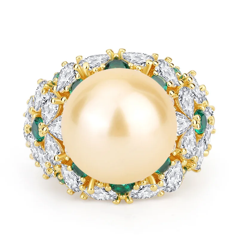 Jewelry Inlaid with Obey Pearl Ring Women's Fashion Ring Jewelry Accessories Wholesale Beads 14mm