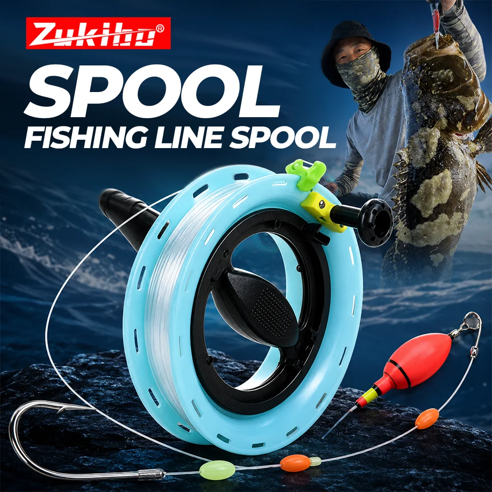 ZUKIBO Angelschnur-Spule Tragbare Schnurrolle mit Schwimmer-Haken-Set Meeresangel-Zubehör