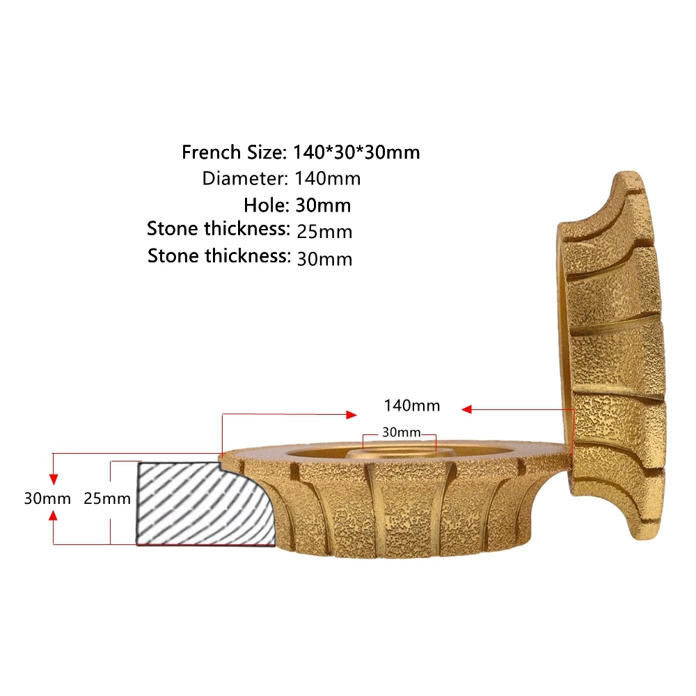 Premium 140x30x25mm Brazed Diamond Edge Grinding Wheel Profiling Polishing for Granite Marble Stone Edge Grinding Machine