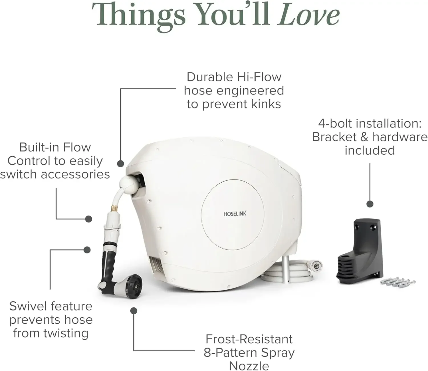 بكرة خرطوم حديقة أوتوماتيكية قابلة للسحب بطول 50 قدمًا باللون البيج، 9/16 بوصة، فوهة رش ذات 8 أنماط