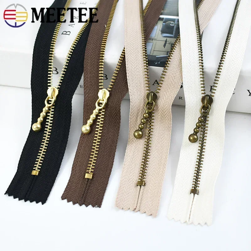 10Pcs Meetee 3# Metal Zipper Pure Copper 12cm-40cm Khaki Close-end Zips for Sewing Down Jacket Bags Jeans Clothing Accessories