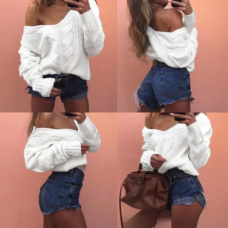 

Casual Sle Fried Dough Twists off oulder Collar Sweater Pullover Knit Women's Inner Wear Thiened Winter Color