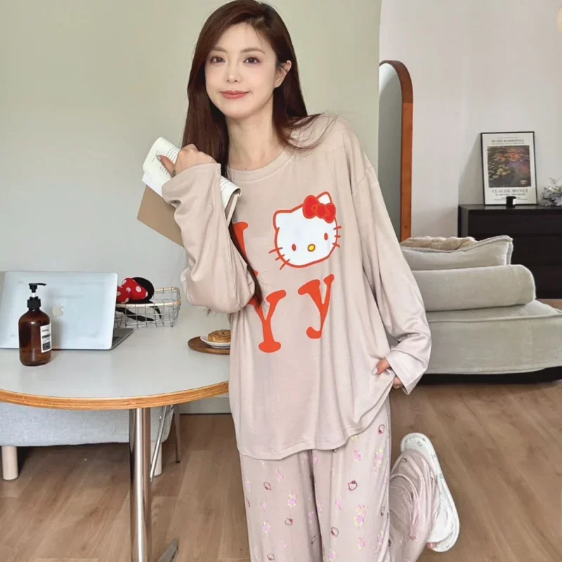 Sanrio Hello Kitty Loungewear Autumn Cotton Long Sleeve Pants Women\'s Pajamas Women\'s Casual Cartoon Two-piece Pajamas