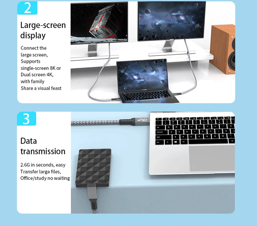UGOURD USB 4 40Gbps Kabel Thunderbolt4 Typ C Winkelkabel 90 Grad 240W USB-C Kabel 8K Stecker auf Stecker für EGPU SSD Box ACASIS – Detail 10
