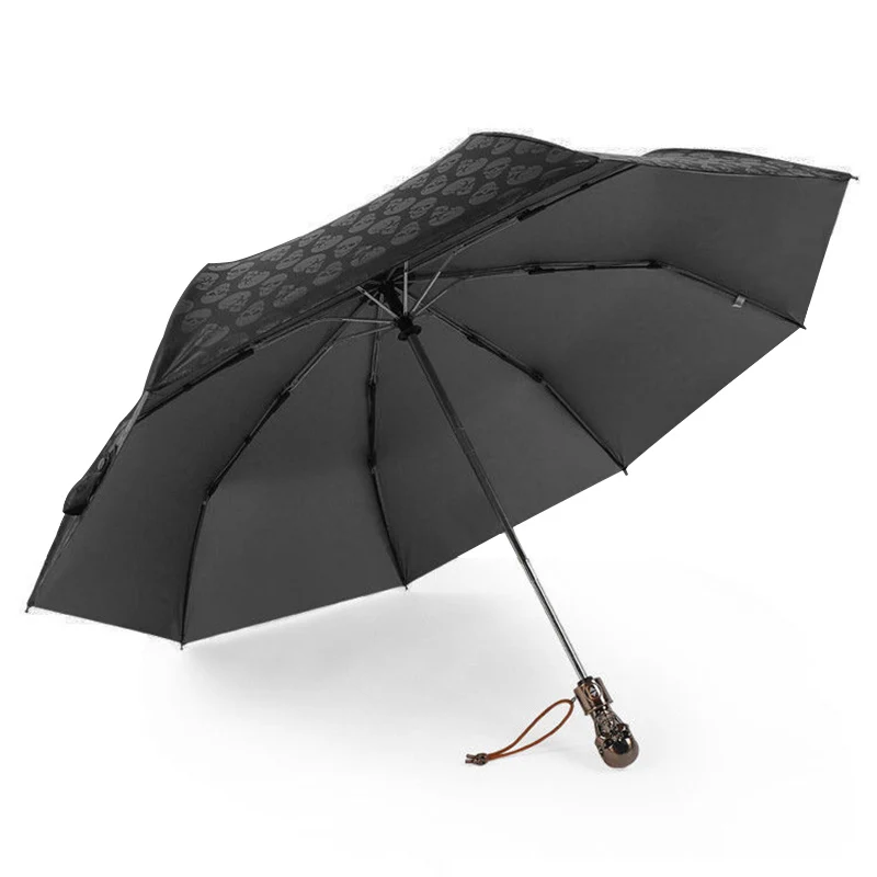 

Black Blue 3 Fold Automatic Rain Umbrella Devil Skull Fashion Luxury Outdoor Sun Protection Sunshade Windproof Parasol Big Men