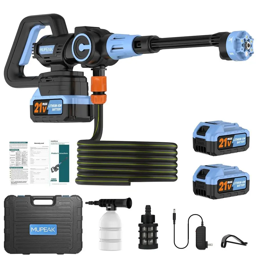 

Аккумуляторная мойка высокого давления, аккумуляторная мойка мощностью 1100 фунтов на квадратный дюйм с 2 батареями, насадкой 6 в 1, мойка с аккумулятором 21 В, 4,0 Ач, 3 регулировки