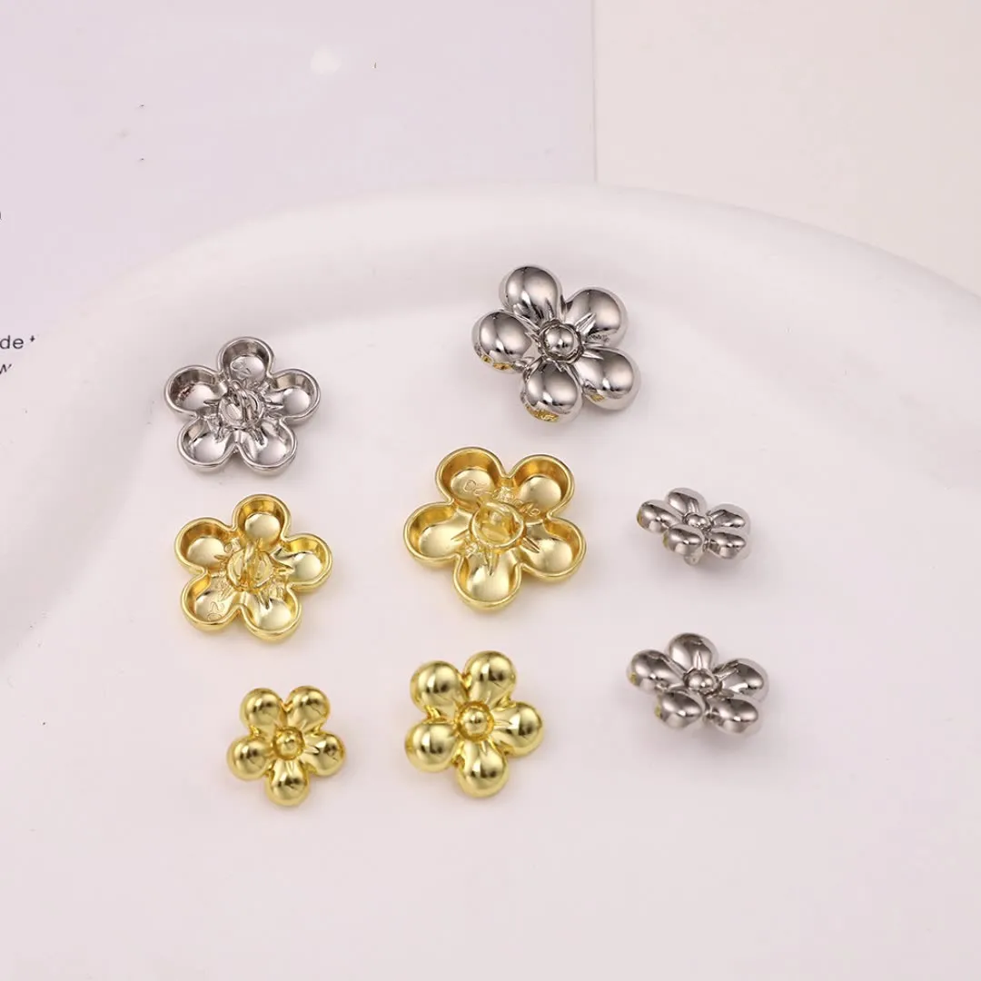 10PCS Wholesale Luxcy  3D Flowers Metal Buckle DIY Clothing Coat Buttons