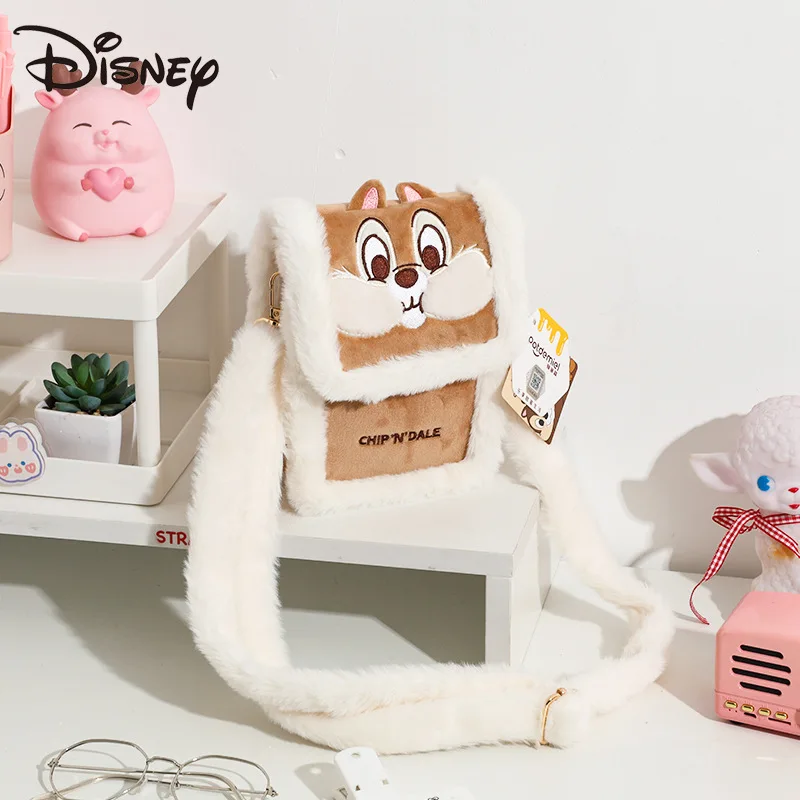 Disney-Bolsa tirossada feminina, pequena, casual, para celular, bolsa de pelúcia feminina, alta qualidade, nova moda, 2024