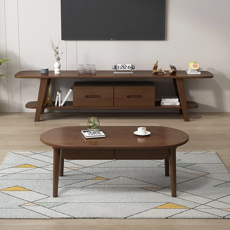 Nordic Style Solid Wood Coffee Table TV Cabinet Combination Creative Balcony Tea Table Locker Living Room Simple Small Apartment