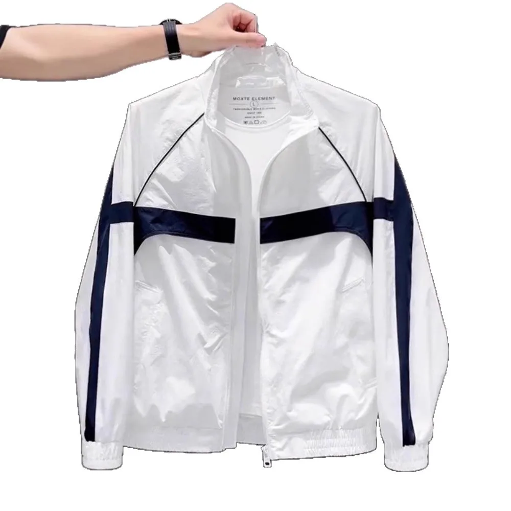 

2025 Summer New Men's Fashionable Comfortable Sun Protection Jacket Color Block Stand Collar Coat Windproof