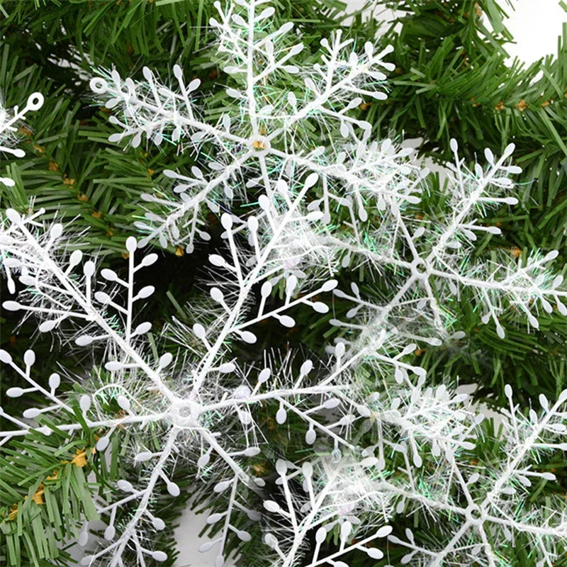 Artificial White Snowflakes Christmas Ornament Xmas Tree Hanging Pendents DIY Fake Snow Flake New Year Party Home Decors Gifts